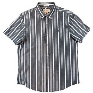 Penguin Heritage Slim Fit Shirt Mens Medium Gray/White Stripe Short Sleeve